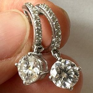 14K SOLID White Gold Huggie Hoops-1 Carat Diamond Equivalent Weight (DEW)